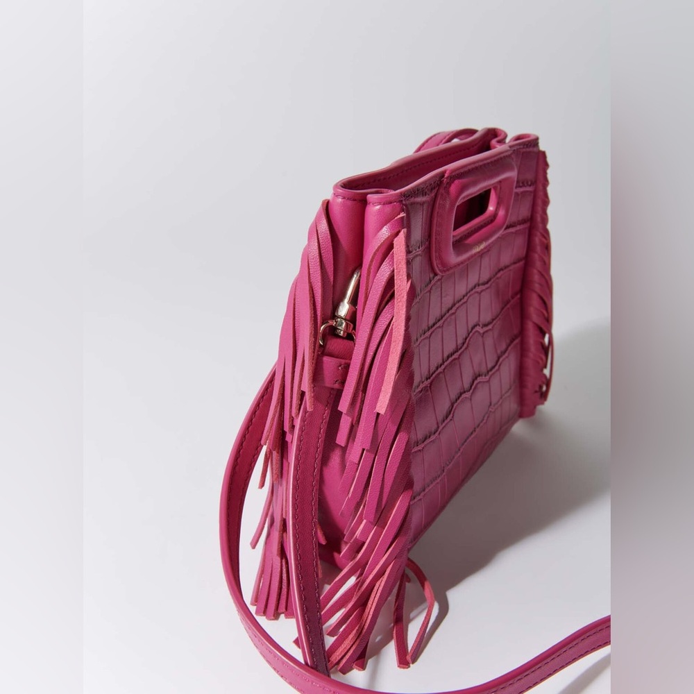MAJE Pink Fringe Mini embossed-leather M bag NWOT - Picture 3 of 9